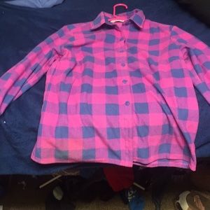 Pink and Blue plaid Cotton Flannel size S